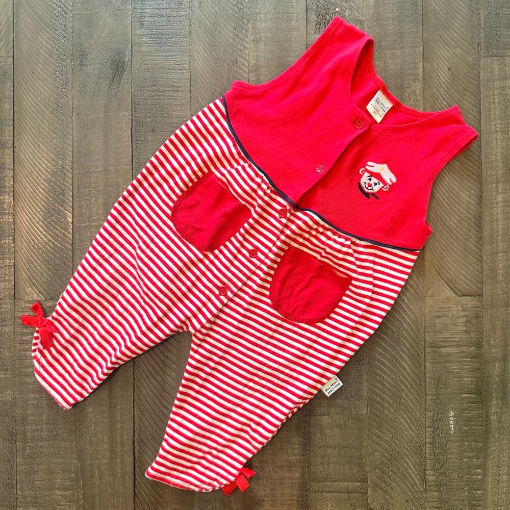 Vintage Blue Seven Baby Romper Size 80 (12 Months) Red White Striped Sailor Bear